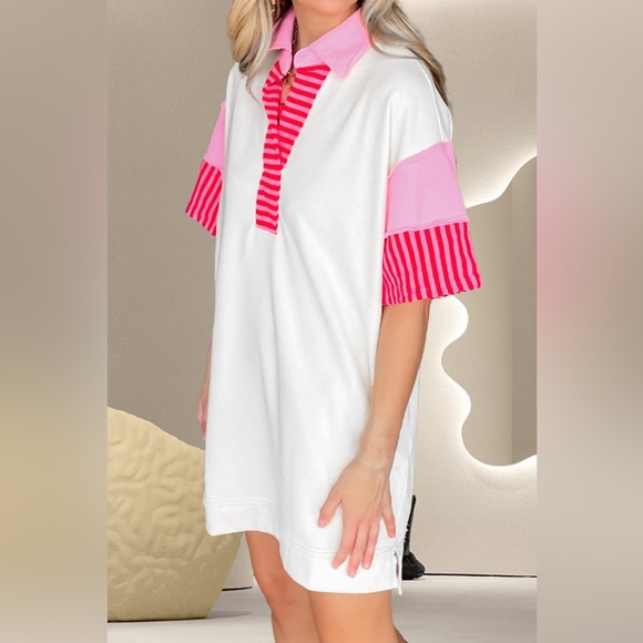Color Block Johnny Collar Half Sleeve Dress 10010022986 - Picture 2 of 4
